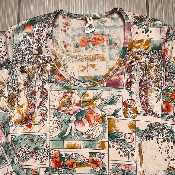 Rare 1970s vintage floral flowers print art nouveau long sleeve top geometric - Picture 9 of 13